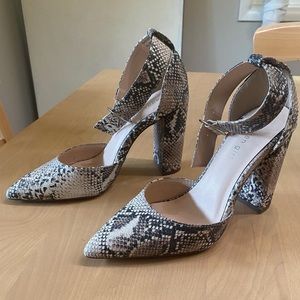 Faux Snakeskin Pumps / Block Heel